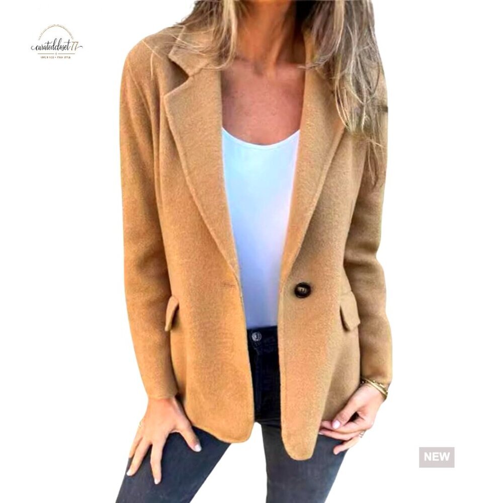 Wool Blend Blazer Short Pea Coat Regular Fit Business Office Jacket